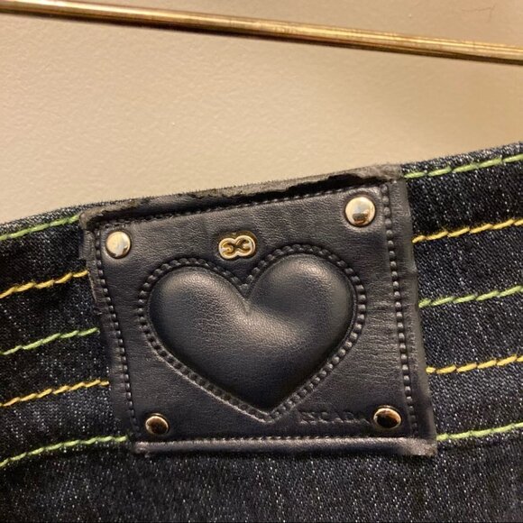 ESCADA Sz 30 Jeans Straight Leg Dark Wash w/ Green Yellow Decorative Stitching - Picture 4 of 10